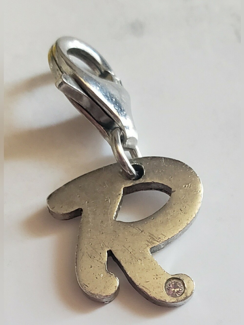 Vintage 925 Sterling Silver Monogram Initial R Charm pendant Swarovski crystal
